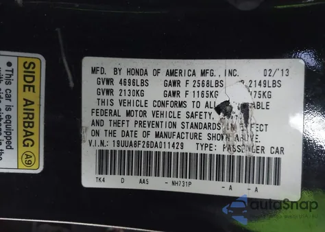 2013 Acura Tl 3.5 из США, поврежденный, VIN 19UUA8F26DA011429